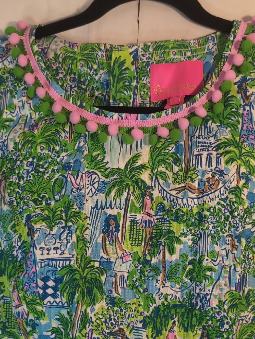 Lilly Pulitzer Green and Pink Tropical Pom-Trim Dress - Picture 6 of 6